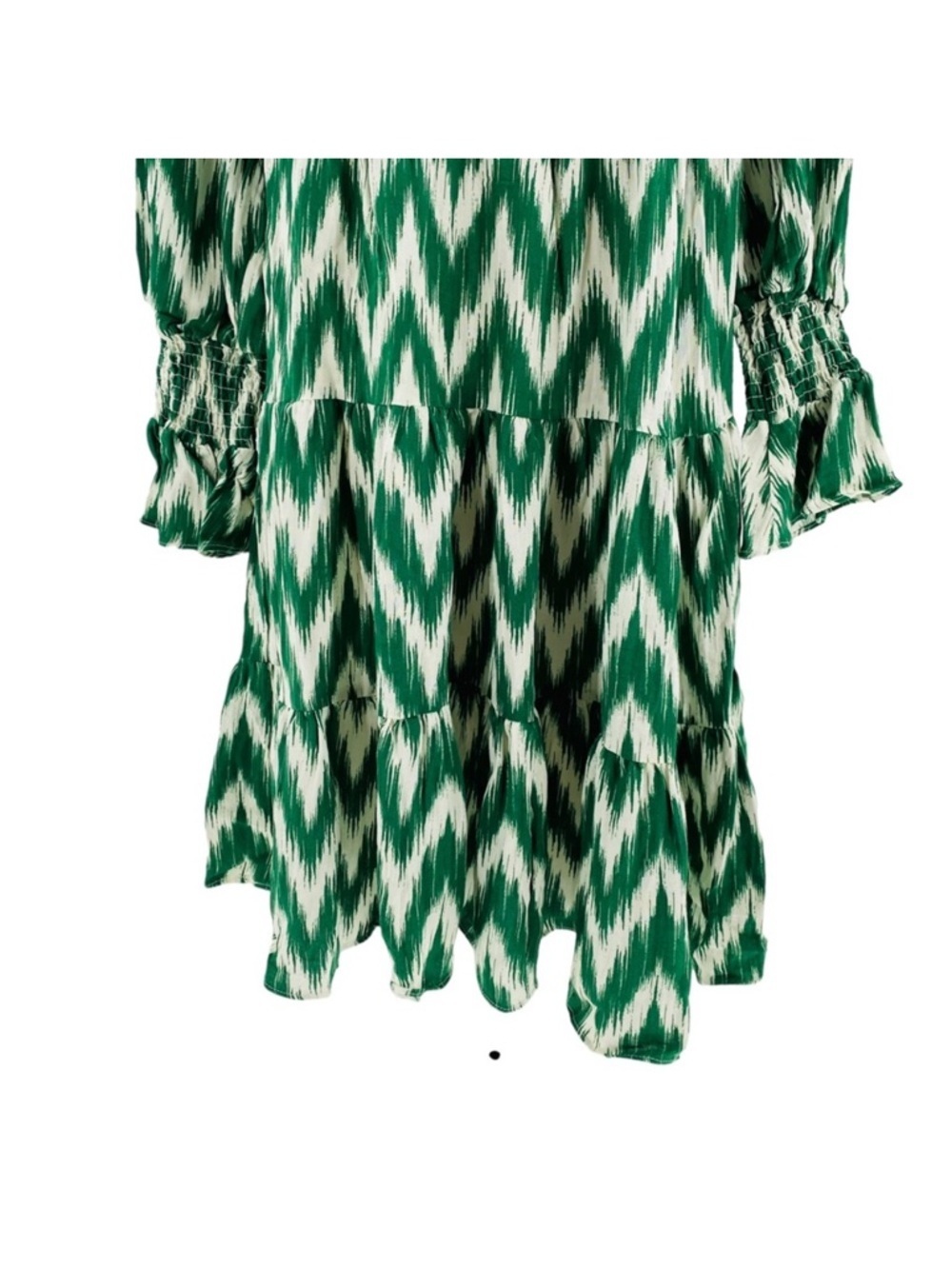 Pomander Place Tuckernuck Green White Ikat Zig Zag Print Tiered Dress Size M - Picture 11 of 14